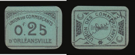 Algeria 0.25 Francs Union de Commercants , D' Orleansville (1916-1918) black print on green card, (JPCV.12) About UNC
Estimate: GBP 25 - 50