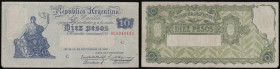 Argentina 10 Pesos 1933-1935 issue, Letter C, with General San Martin watermark at top left, Pick 245c, serial number 07,824,014C, Fine with a small i...