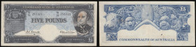 Australia Five Pounds undated 1960-1965 issue, with Governor, Reserve Bank of Australia titles, Pick 35a, serial number TB/79 255321, GVF with three s...