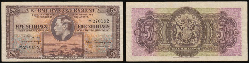 Bermuda, Government, Five Shillings 12 May 1937 date under Hamilton harbour seri...