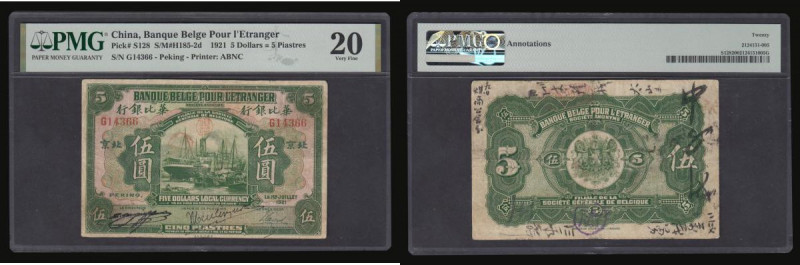 China, Banque Belge Pour l' Etranger Peking Branch 5 Dollars = 5 Piastres 1921 P...