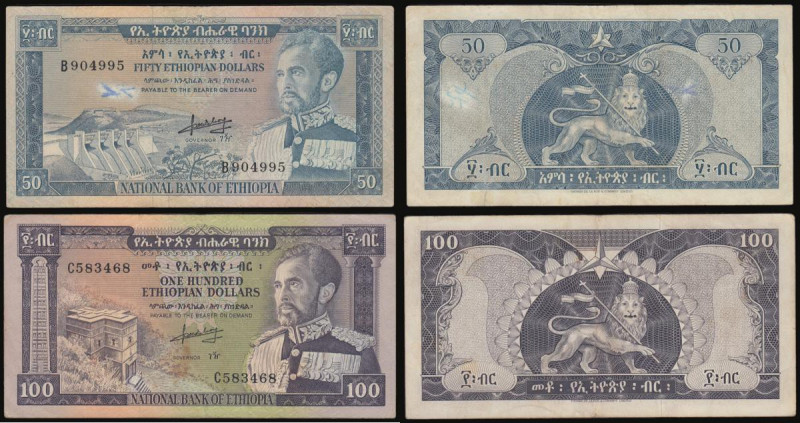 Ethiopia (2) One Hundred Dollars 1966 issue, Rock Church Bet Giorgis at left, po...