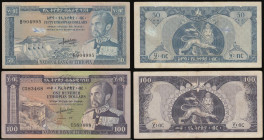 Ethiopia (2) One Hundred Dollars 1966 issue, Rock Church Bet Giorgis at left, portrait of Haile Selassie at right, serial number C583468, Pick 29a GVF...