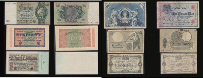 Germany (5) 100 Marks 1905 issue, 29mm serial number, Pick 24b Fine, 10 Marks 19...