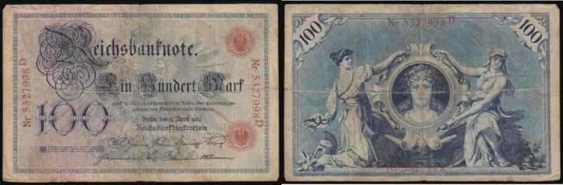 Germany 100 Marks 17th April 1903 issue, Reverse: a woman's portrait on a medall...