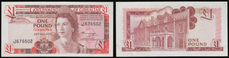 Gibraltar One Pound 1975, Ordinance Cap 39, Pick 20a (issued 1978), serial numbe...