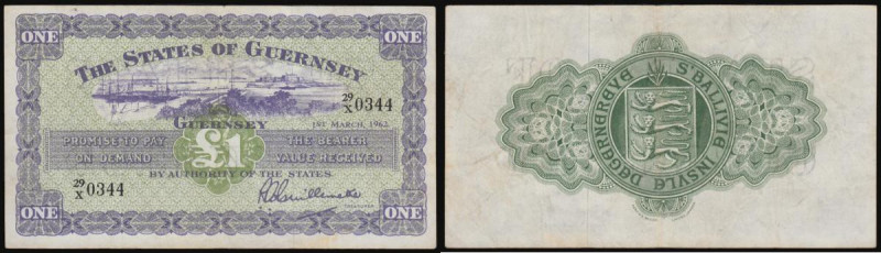 Guernsey &pound;1 dated 1st March 1962 Pick 43b, serial number 29/X 0344 some li...