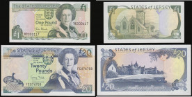 Jersey (2) &pound;20 1993 issue, signature Baird, Pick 23a, serial number FC974768, UNC, One Pound undated 2000 issue, two-letter serial number prefix...