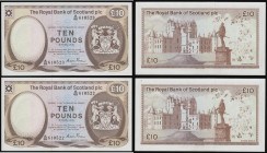 Scotland, The Royal Bank of Scotland plc Ten Pounds 5 Jan 1983 signed Winter (2) consecutive numbers A/65 610522 and 610523 tiny faint brown spot on o...