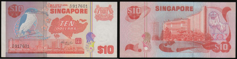 Singapore Ten Dollars 1979 issue, with security thread, Pick 11a, serial number ...