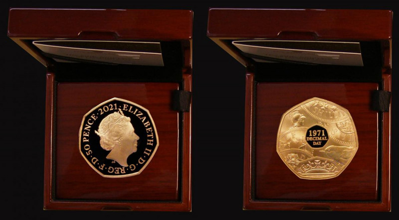 Fifty Pence 2021 50th Anniversary of Decimal Day Gold Proof Piedfort, S.H92 the ...