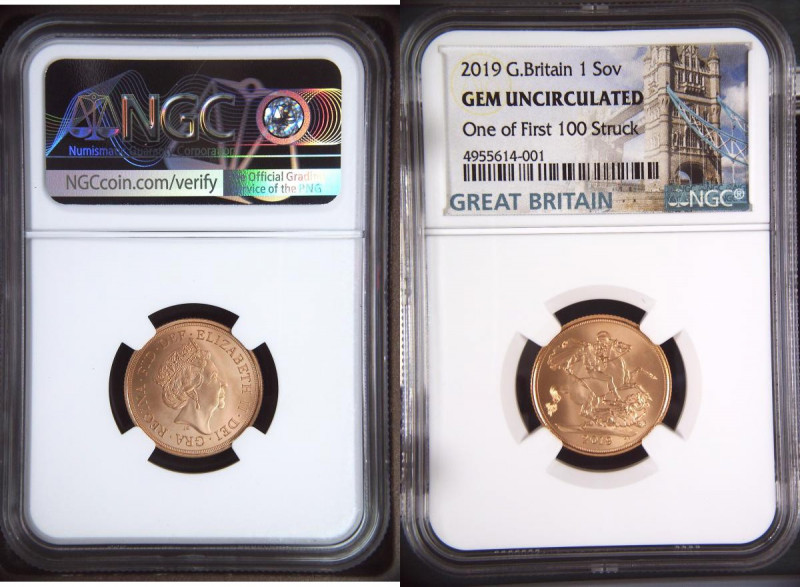 Sovereign 2019 Matt Finish S.SC9 UNC with a small scratch below B.P. in an NGC h...