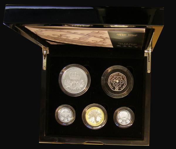 The 2010 Silver Proof Piedfort Set a 5-coin set S.PSS52 comprising Five Pound Cr...