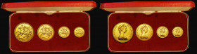 Isle of Man 4-coin Gold Set 1973 comprising Five Pounds, Two Pounds, Sovereign and Half Sovereign Lustrous UNC and in a small red presentation case. A...