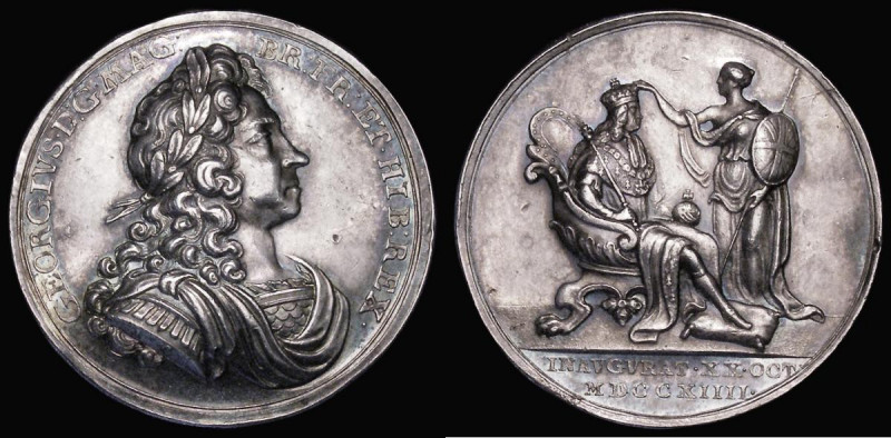 Coronation of George I 1714 34mm diameter in silver by J. Croker, Eimer 470 the ...