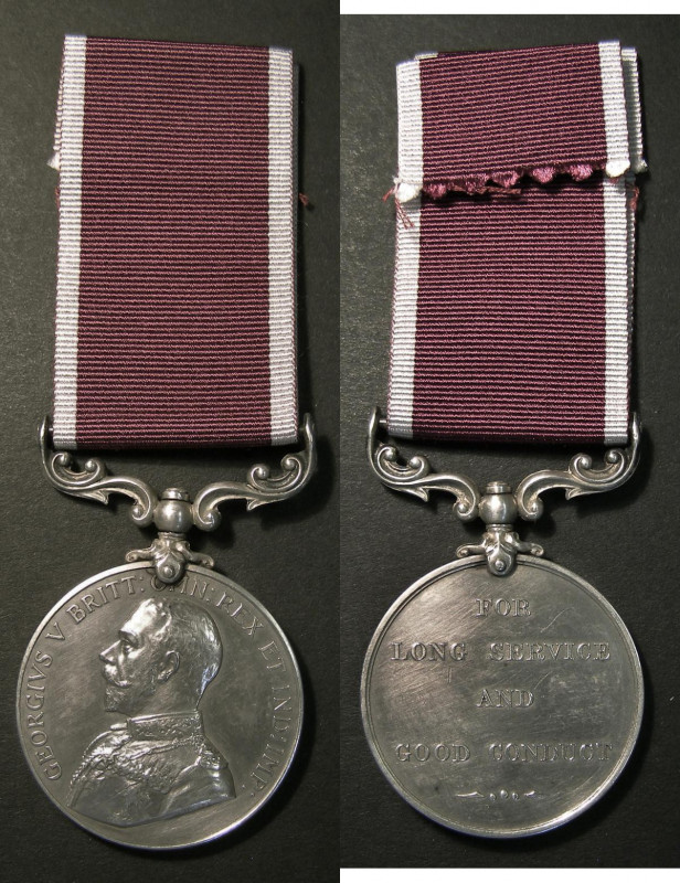 Army Long Service and Good Conduct Medal, George V (type A) bare headed bust in ...