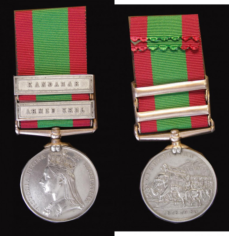 Afghanistan Medal, Second Afghan War, in silver, with 2 clasps, Kandahar and Ahm...