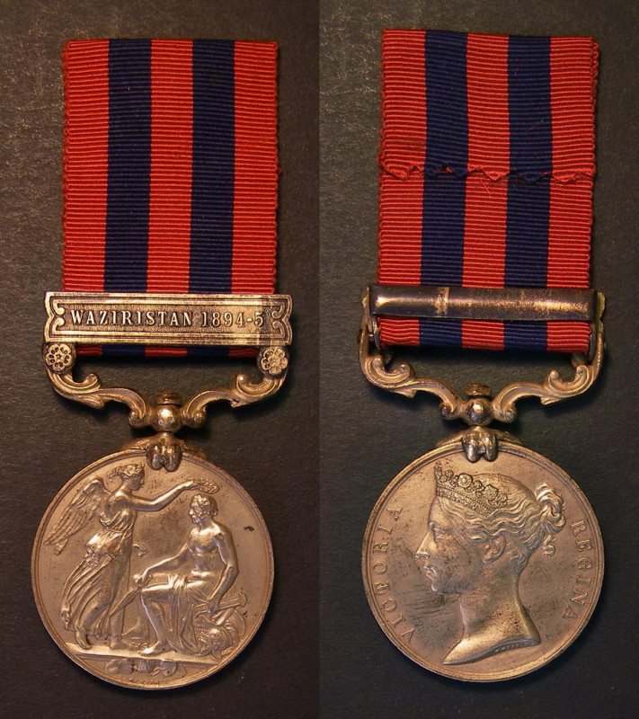 India General Service Medal, in bronze, with Waziristan 1894-5 clasp, awarded to...