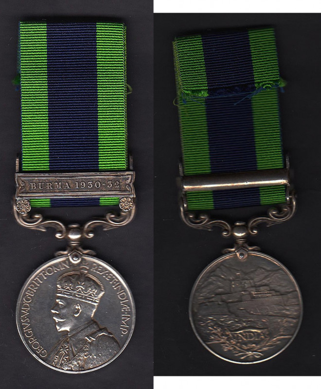 India General Service Medal with Burma 1930-32 clasp, awarded to 3519577 Pte. M....