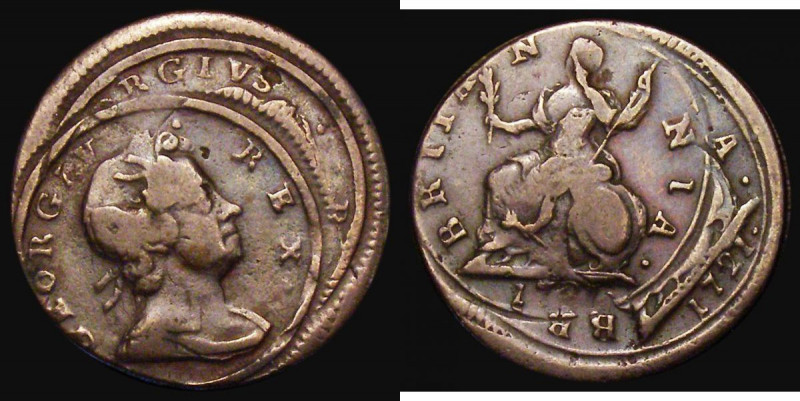 Mint Error - Mis-Strike Farthing 1721 a spectacular double striking, with each s...