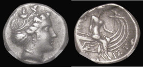 Ancient Greece - Euboia, Histiaea Silver Tetrobol (196-146BC) Obverse: Head of Histiaea right, Reverse: Nymph seated right on galley, holding stylis, ...