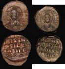 Byzantine Follis (2) Basil II and Constantine VIII Class II Anonymous type (976-1025) struck off-centre, Obverse: IC-XC to left and right of Christ, f...