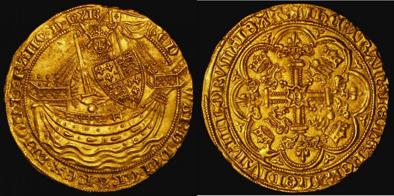 Noble Edward III Fourth Coinage Pre-Treaty Period, Series B/A, S.1485, Closed In...