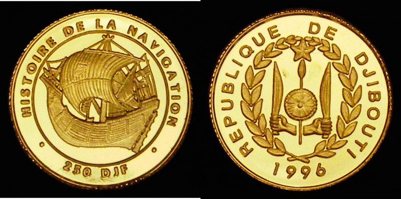 Djibouti 250 Francs 1996 Gold KM#36 FDC or near so with some minor toning, retai...