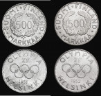 Finland 500 Markkaa (2) 1951H Helsinki Olympics KM#35 UNC or near so and lustrous with some light toning, scarce, 1952H Helsinki Olympics KM#35 EF
Es...