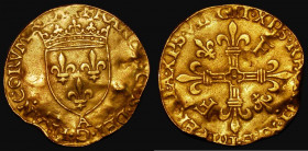France Ecu d'Or &agrave; la petite croix Francois I undated (1515-1547) Friedberg 347, 3.19 grammes, Near Fine for wear with the edge bent at 8 o'cloc...