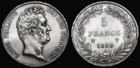 France Five Francs 1830W Lille Mint, Obverse legend LOUIS PHILIPPE, without I, KM#737.4 Bright About EF, Rare, especially in high grade
Estimate: GBP...
