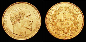 France Five Francs Gold 1854A Milled edge KM#783 UNC and lustrous, the reverse particularly attractive, seldom seen in this high grade
Estimate: GBP ...