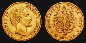 German States - Bavaria Five Marks 1877D Gold KM#904 VF, a scarce one-year type
Estimate: GBP 250 - 300