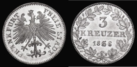 German States - Frankfurt Three Kreuzer 1856, as KM#334, the 5 of the date struck over a very small 5 (possibly from the One Kreuzer punch) the underl...