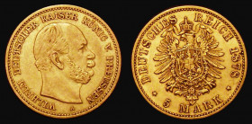 German States - Prussia Five Marks 1878A Gold KM#507 NVF/VF a scarce two-year type
Estimate: GBP 200 - 250