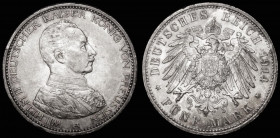 German States - Prussia Five Marks 1914A EF/GEF toned, the reverse slightly unevenly, the obverse with some contact marks
Estimate: GBP 30 - 50