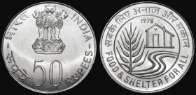 India 50 Rupees 1978 FAO, Reverse: Grain stalk, house and road within circle, KM#259 UNC with practically full mint lustre
Estimate: GBP 70 - 90