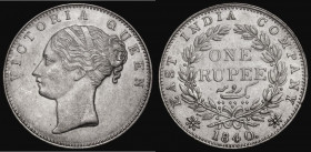 India One Rupee 1840 Bombay, 19 Berries, small diamonds, with a raised dot in the obverse field in front of the Queen's nose KM#457.3 EF and unusual
...