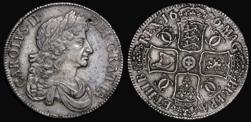 Crown 1676 VICESIMO OCTAVO ESC 51, Bull 397, GVF the obverse with underlying and...