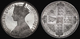 Crown 1847 Gothic UNDECIMO edge, ESC 288, Bull 2571, UNC with very light cabinet friction to the highest points only, the obverse with minor hairlines...