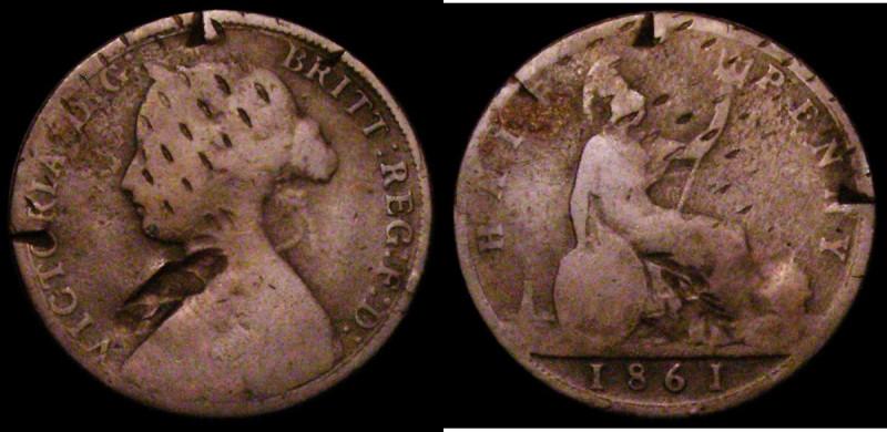 Halfpenny 1861 appears to read HALP for HALF only Fair with many surface knocks ...