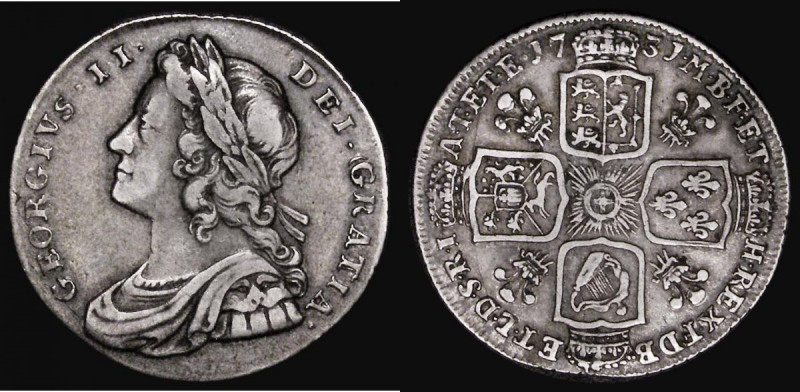 Shilling 1731 Plumes, G over G and T over T in GRATIA, both underlying letters c...