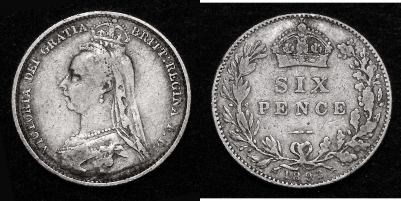 Sixpence 1893 Jubilee Head ESC 1761, Bull 3284 approaching Fine, superior to the...