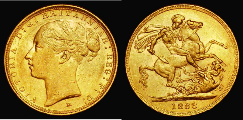 Sovereign 1883M George and the Dragon, horse with short tail, WW complete on bro...