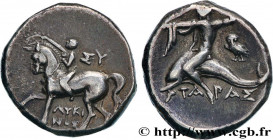 CALABRIA - TARAS
Type : Nomos, statère ou didrachme 
Date : c. 250 AC. 
Mint name / Town : Tarente, Calabre 
Metal : silver 
Diameter : 19,5  mm
Orien...