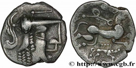 GALLIA - AULERCI CENOMANI (Area of Le Mans)
Type : Denier au cheval et au sanglier 
Date : c. 80-50 AC. 
Metal : silver 
Diameter : 12,5  mm
Orientati...