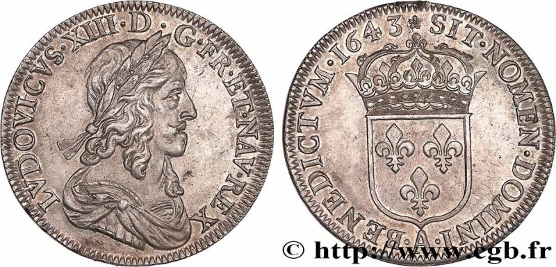 LOUIS XIII
Type : Demi-écu d'argent, 3e type, 2e poinçon de Warin 
Date : 1643 
...