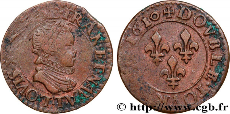 LOUIS XIII
Type : Double tournois, type 1 
Date : 1610 
Mint name / Town : Nante...