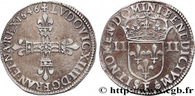LOUIS XIV "THE SUN KING"
Type : Quart d'écu, 1er type 
Date : 1646 
Mint name / Town : Angers 
Quantity minted : 33592 
Metal : silver 
Millesimal fin...