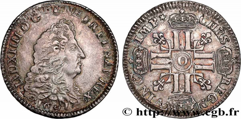 LOUIS XIV "THE SUN KING"
Type : Quart d'écu aux huit L, 1er type 
Date : 1691 
M...